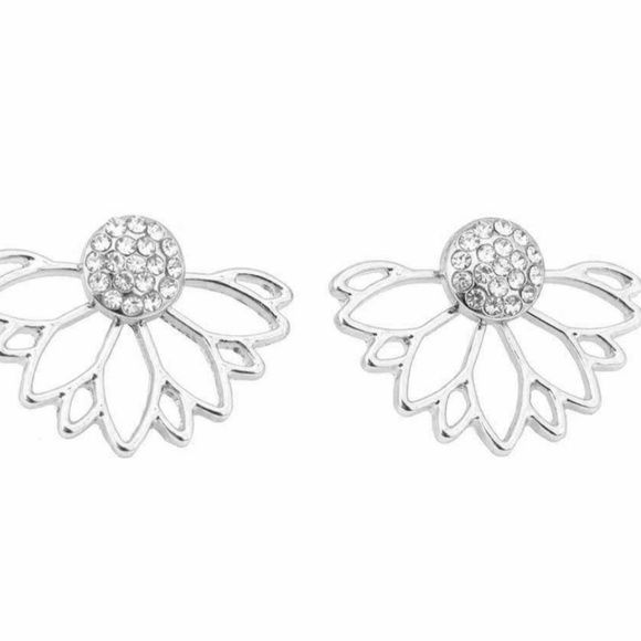 Crystal Lotus Jacket Flower Stud Earrings - Picture 3 of 3